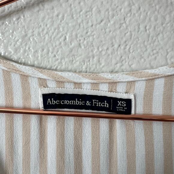 Abercrombie & Fitch vertical stripe V-neck button up tie back dress tan white - Picture 6 of 7